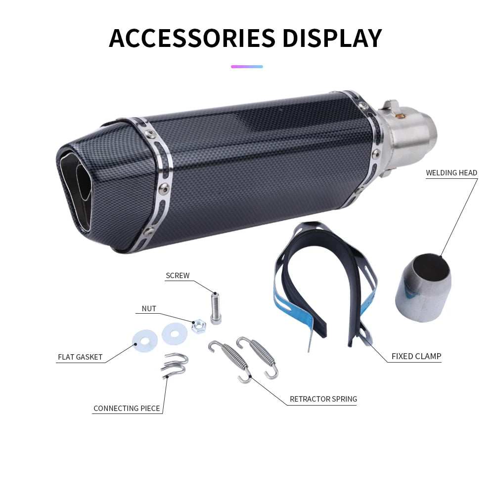 CHmotor Carbon Fiber Motorcycle Exhaust Muffler Pipe 250cc 350cc 600cc Escape Moto Tube For Nmax Tmax530 Msx125 GSR600