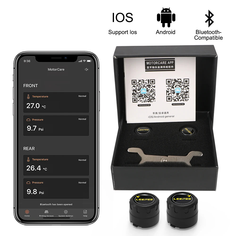 Motorcycle TPMS 2 Sensors Bluetooth 4.0 5.0 Tire Pressure Monitoring System Pit Bike Tyre Tester Diagnostic Set Moto Accessories