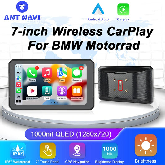For BMW 7 Inch Portable Gps Navigation Motorcycle Navigator Wireless CarPlay Android Auto With Bluetooth Ipx7 Waterproof HD IPS