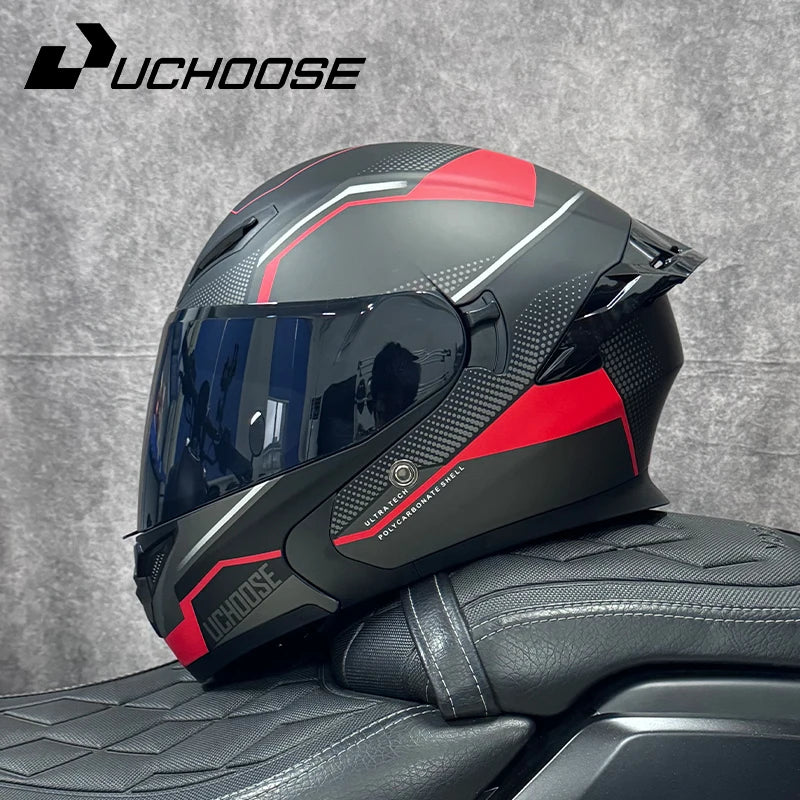DOT Uchoose Approved Helmets Crash Motorbike Protective Gear Men Women Flip Up Helmet Motorcycle Visor Double Sun