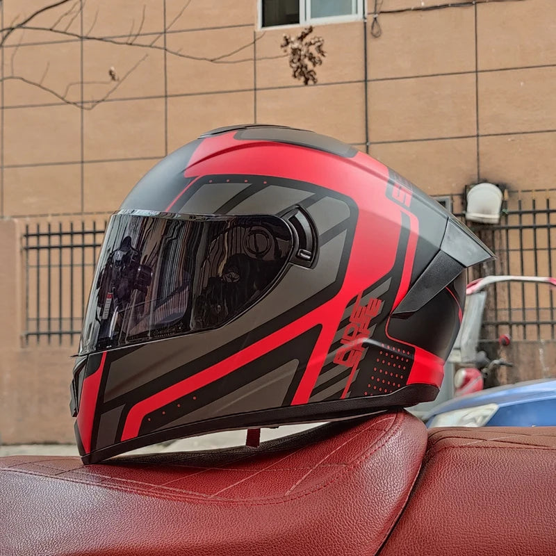 Caschi integrali da corsa invernali caldi con doppia visiera, casco da moto sportivo