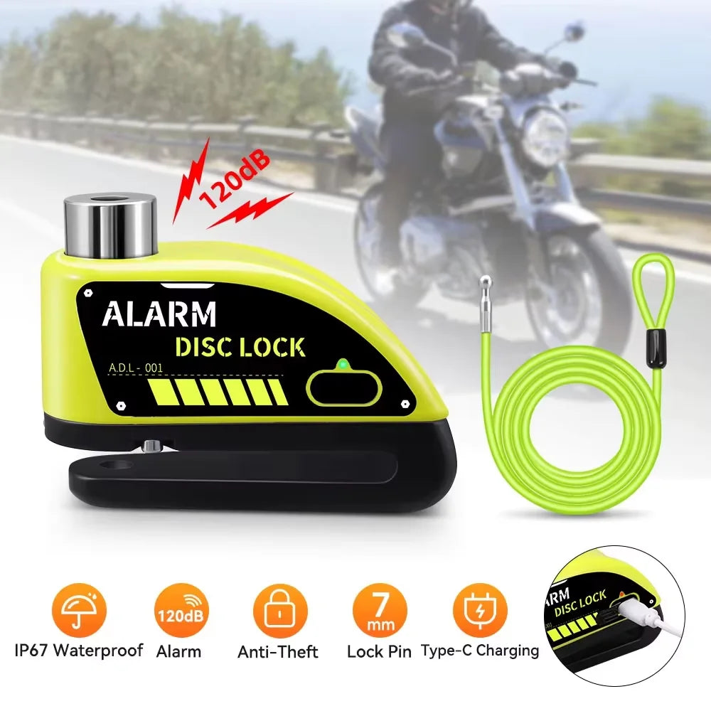 1.2M Yellow Disc Lock Reminder Cable Lock Anti-Theft Rope Alarm Disc Lock Spring Cable Security Reminder for Motorcycle