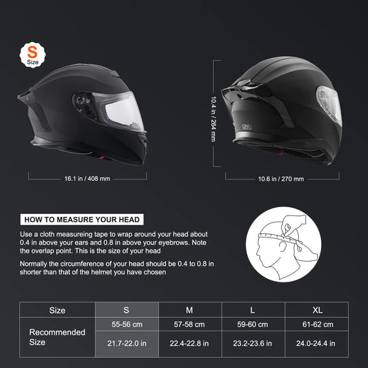 SucceBuy Motorcycle Helmet Full Face Smart Street ABS&High Density Helmet with Bluetooth Slot&Interchangeable Lens Fit for Adult