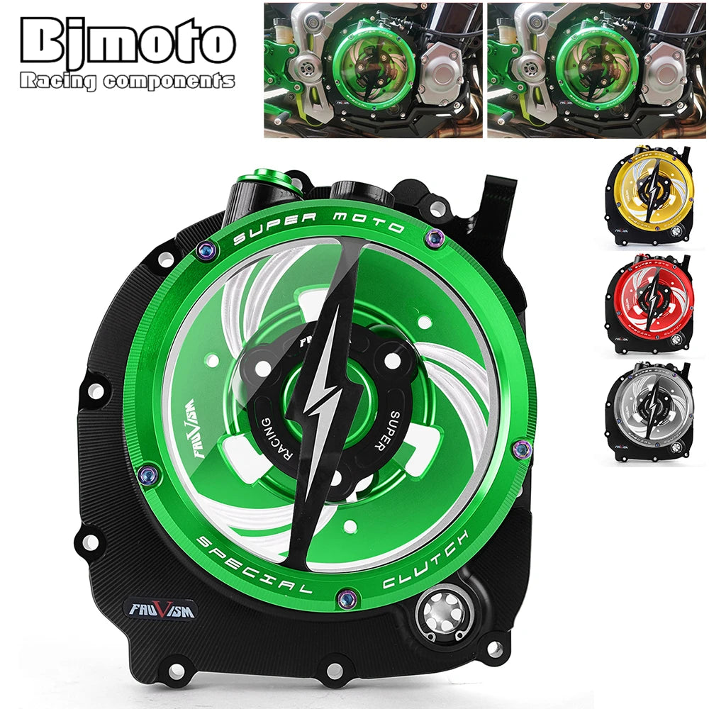 CNC Engine Racing Clear Clutch Cover For Kawasaki Z900RS ZR900 Z900 2017 2018 2019 2020 2021 2022 2023 2024