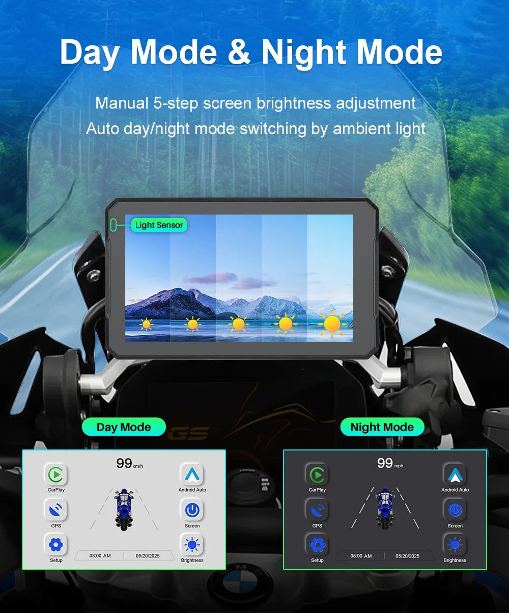 For BMW 7 Inch Portable Gps Navigation Motorcycle Navigator Wireless CarPlay Android Auto With Bluetooth Ipx7 Waterproof HD IPS