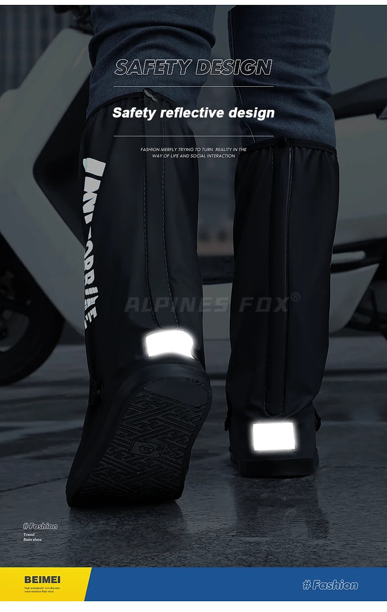 Motorcycle High Tube Rain Boots Waterproof Reflective Non-Slip Footwear Motorbike Cycling Bike Reusable Protection Accessories