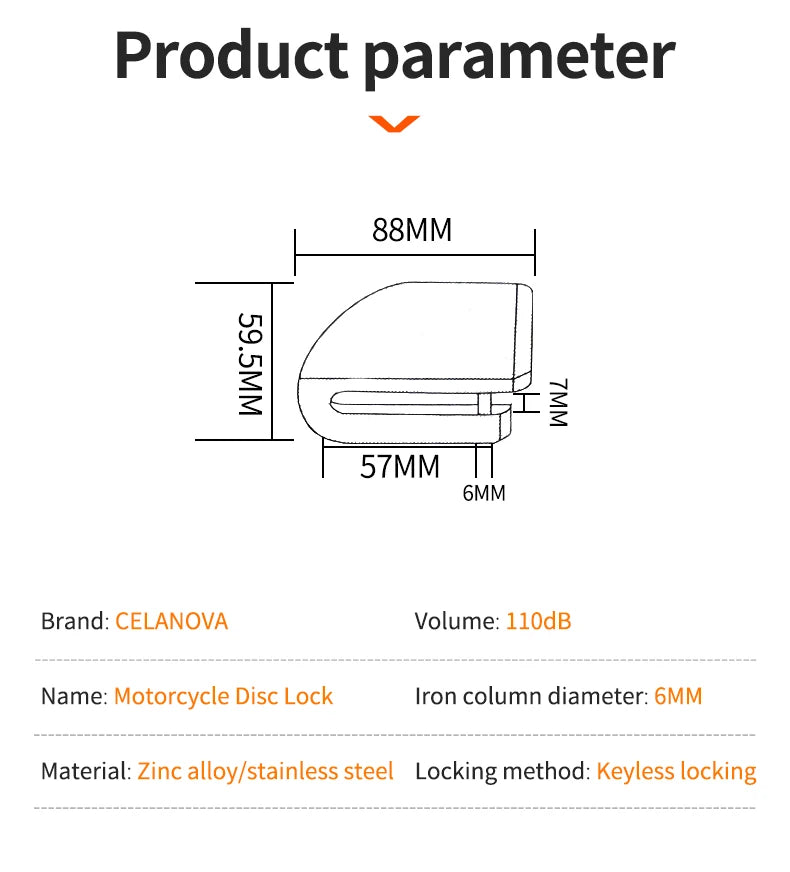 Motorcycle Bicycle Lock Alarm Safety Protection Padlock Disc Aluminum Alloy Anti-Theft Reminder Rope Lock Bag Motorcycle Accesso