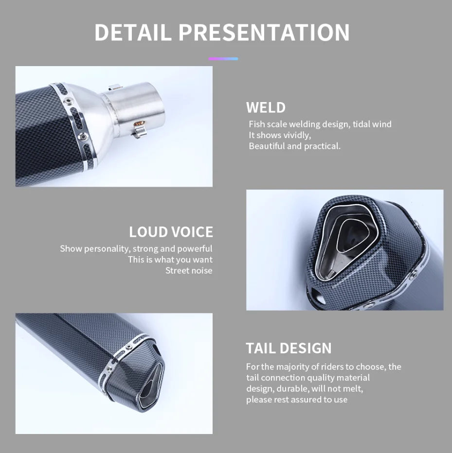 CHmotor Carbon Fiber Motorcycle Exhaust Muffler Pipe 250cc 350cc 600cc Escape Moto Tube For Nmax Tmax530 Msx125 GSR600