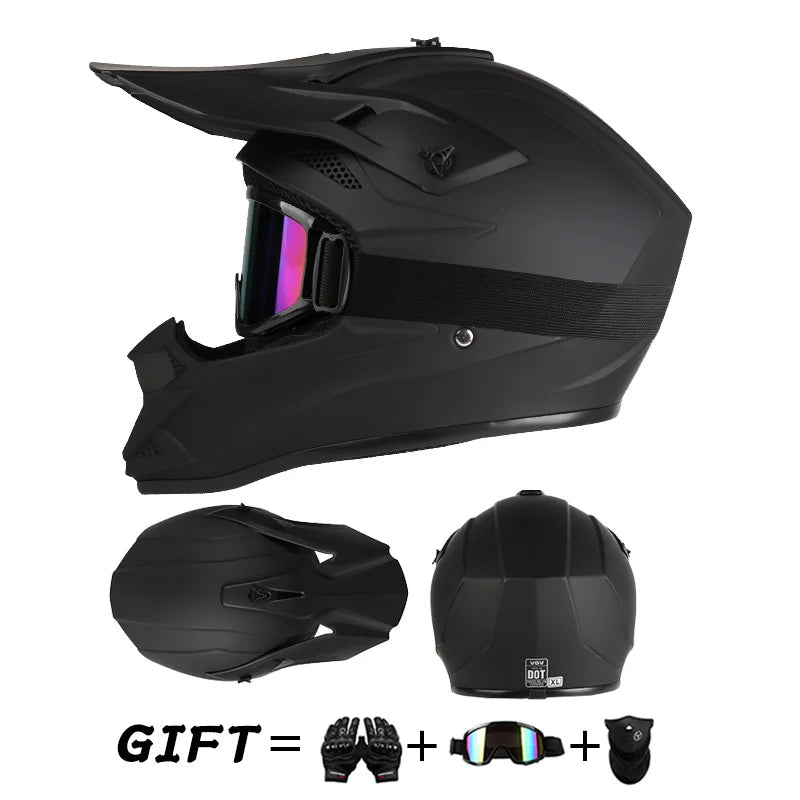 Casco da moto fuoristrada, casco integrale da rally e discesa con occhiali, adatto a tutte le stagioni, per uomini, donne e bambini.