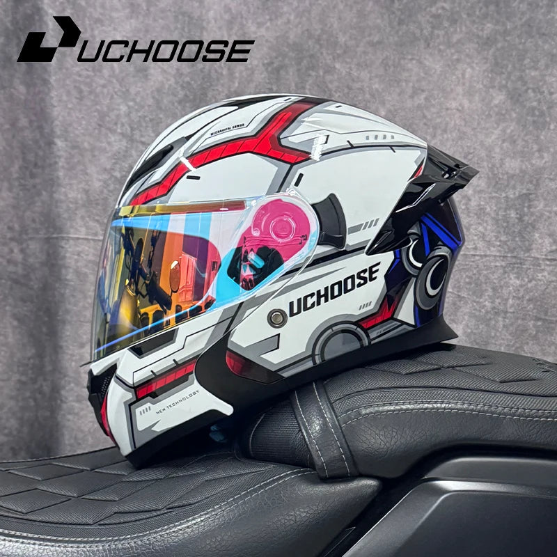 DOT Uchoose Approved Helmets Crash Motorbike Protective Gear Men Women Flip Up Helmet Motorcycle Visor Double Sun