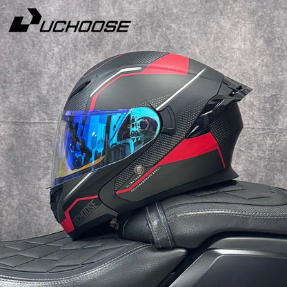 DOT Uchoose Approved Helmets Crash Motorbike Protective Gear Men Women Flip Up Helmet Motorcycle Visor Double Sun