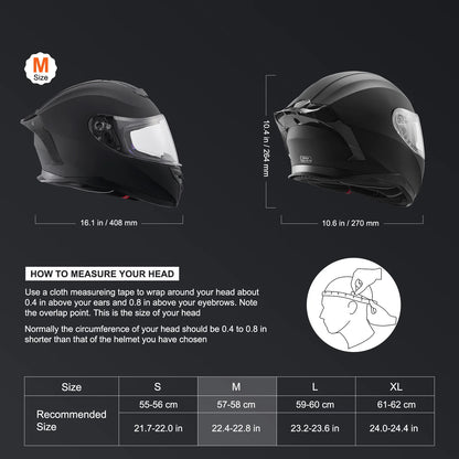 SucceBuy Motorcycle Helmet Full Face Smart Street ABS&High Density Helmet with Bluetooth Slot&Interchangeable Lens Fit for Adult