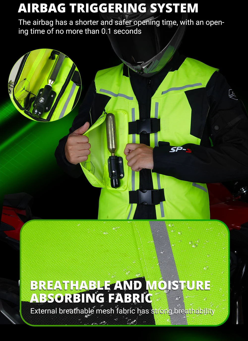 Gilet con airbag per moto, giacca protettiva per il corpo da moto, riflettente, airbag da motocross, gilet protettivo anticaduta