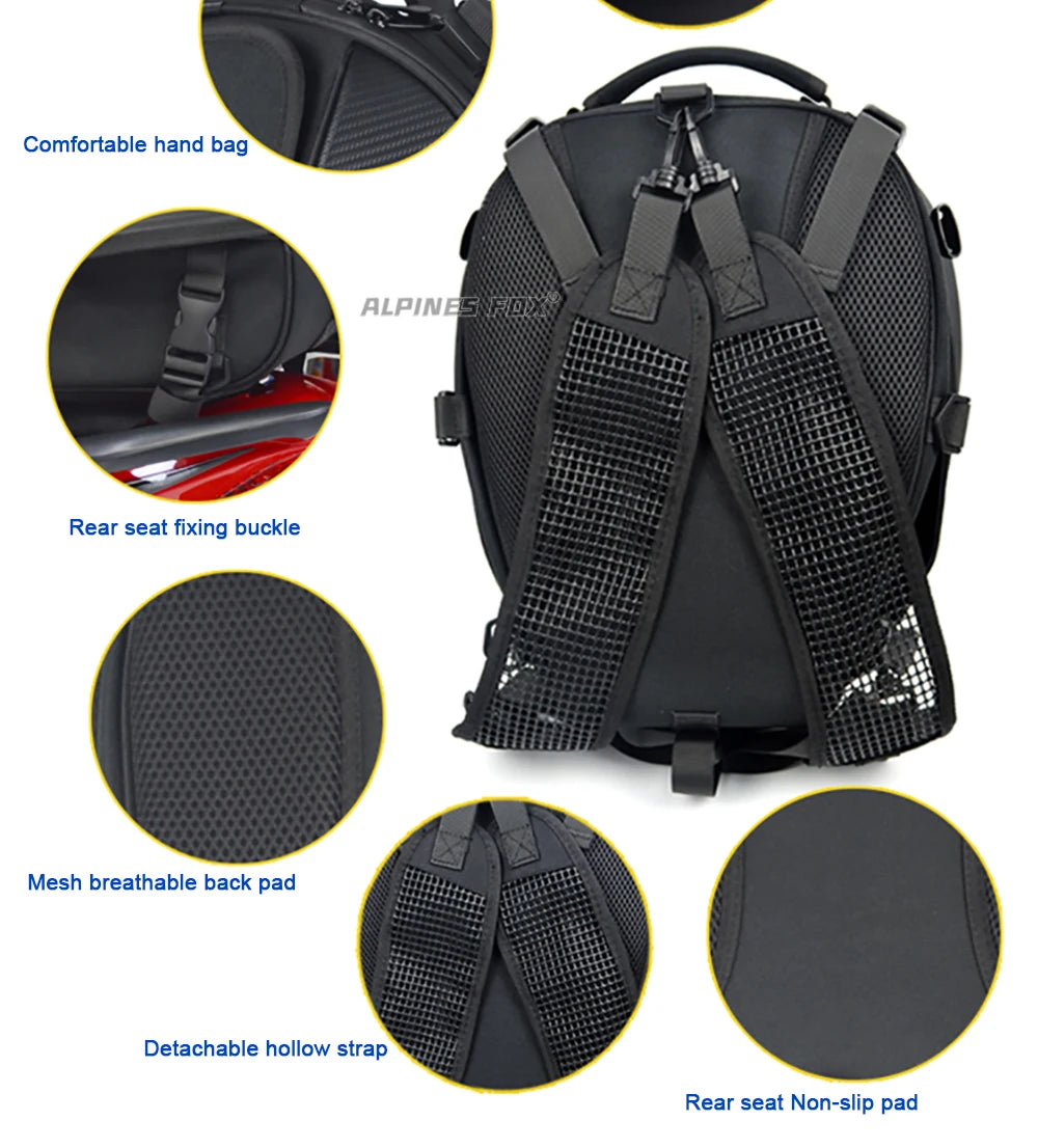 MOTOCENTRIC Waterproof Motorcycle Tail Bag Multi-functional  Durable Rear Seat Bag 37L High Capacity Rider Helmet Backpack
