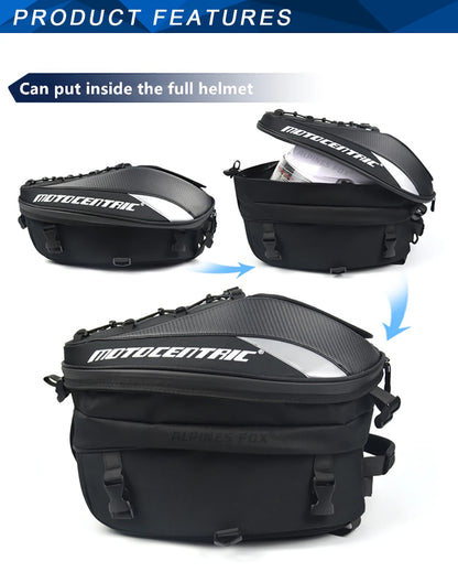 MOTOCENTRIC Waterproof Motorcycle Tail Bag Multi-functional  Durable Rear Seat Bag 37L High Capacity Rider Helmet Backpack