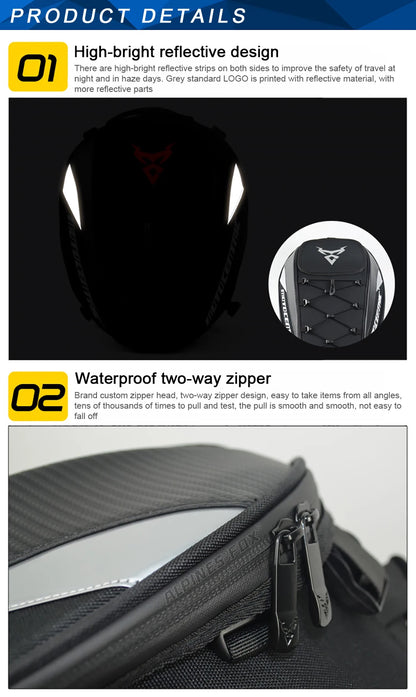 MOTOCENTRIC Waterproof Motorcycle Tail Bag Multi-functional  Durable Rear Seat Bag 37L High Capacity Rider Helmet Backpack