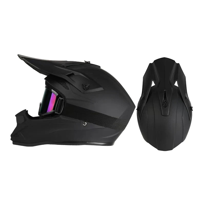 Casco da moto fuoristrada, casco integrale da rally e discesa con occhiali, adatto a tutte le stagioni, per uomini, donne e bambini.