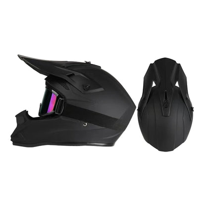 Casco da moto fuoristrada, casco integrale da rally e discesa con occhiali, adatto a tutte le stagioni, per uomini, donne e bambini.