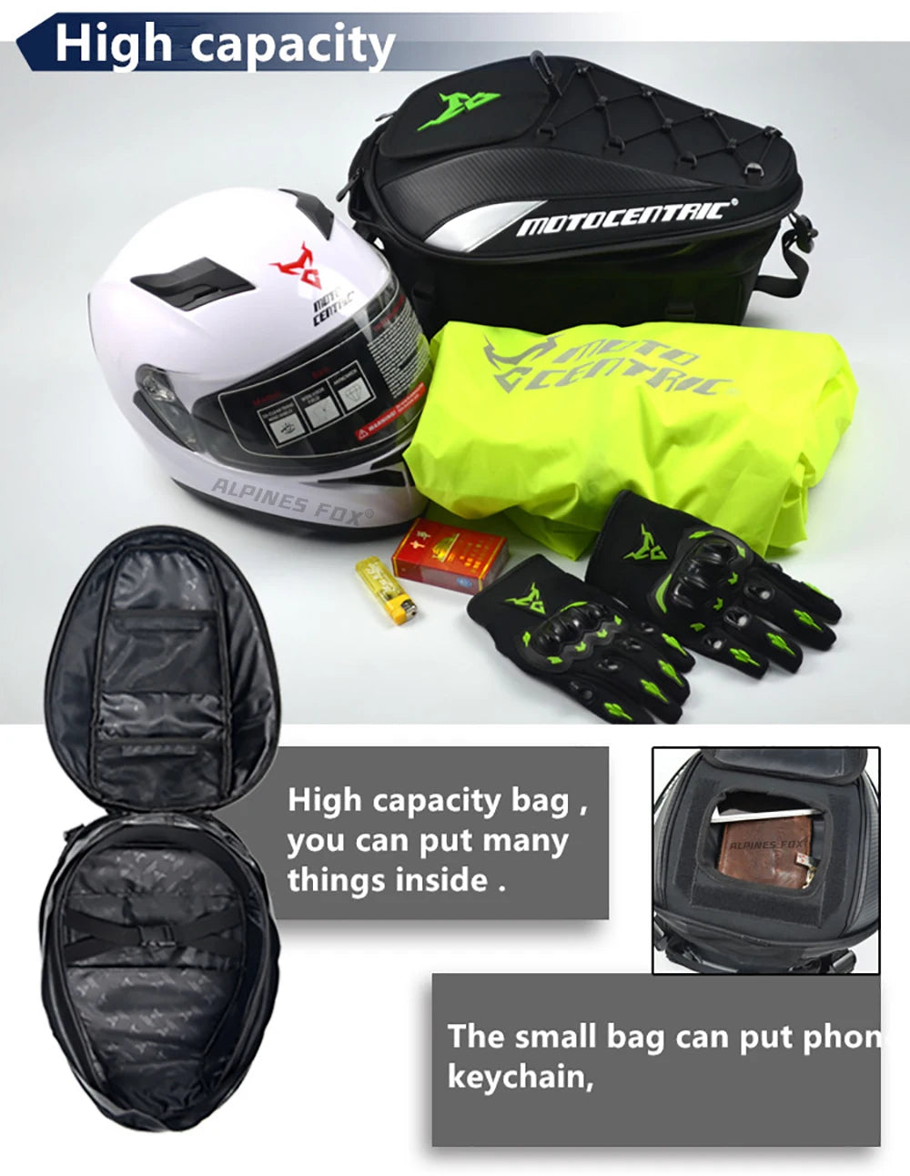 MOTOCENTRIC Waterproof Motorcycle Tail Bag Multi-functional  Durable Rear Seat Bag 37L High Capacity Rider Helmet Backpack