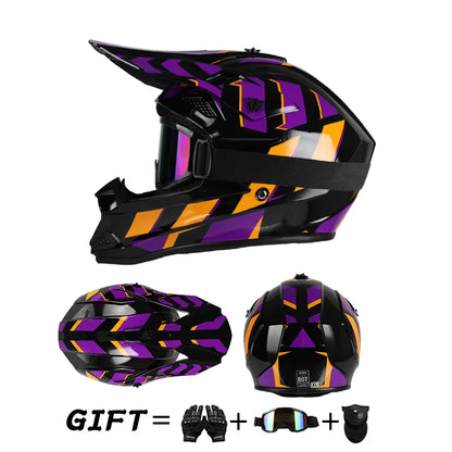 Casco da moto fuoristrada, casco integrale da rally e discesa con occhiali, adatto a tutte le stagioni, per uomini, donne e bambini.