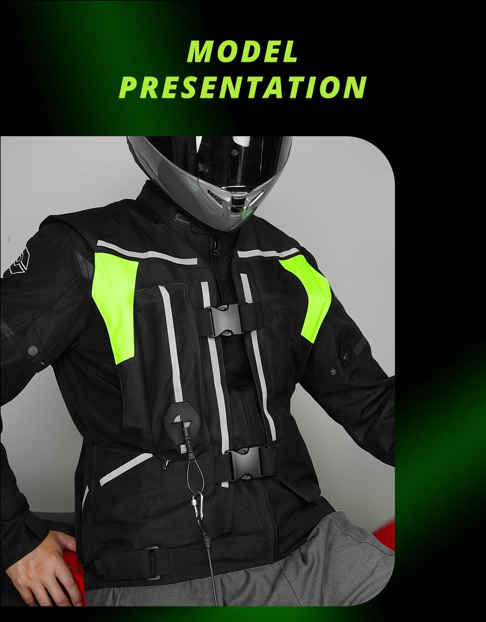 Gilet con airbag per moto, giacca protettiva per il corpo da moto, riflettente, airbag da motocross, gilet protettivo anticaduta