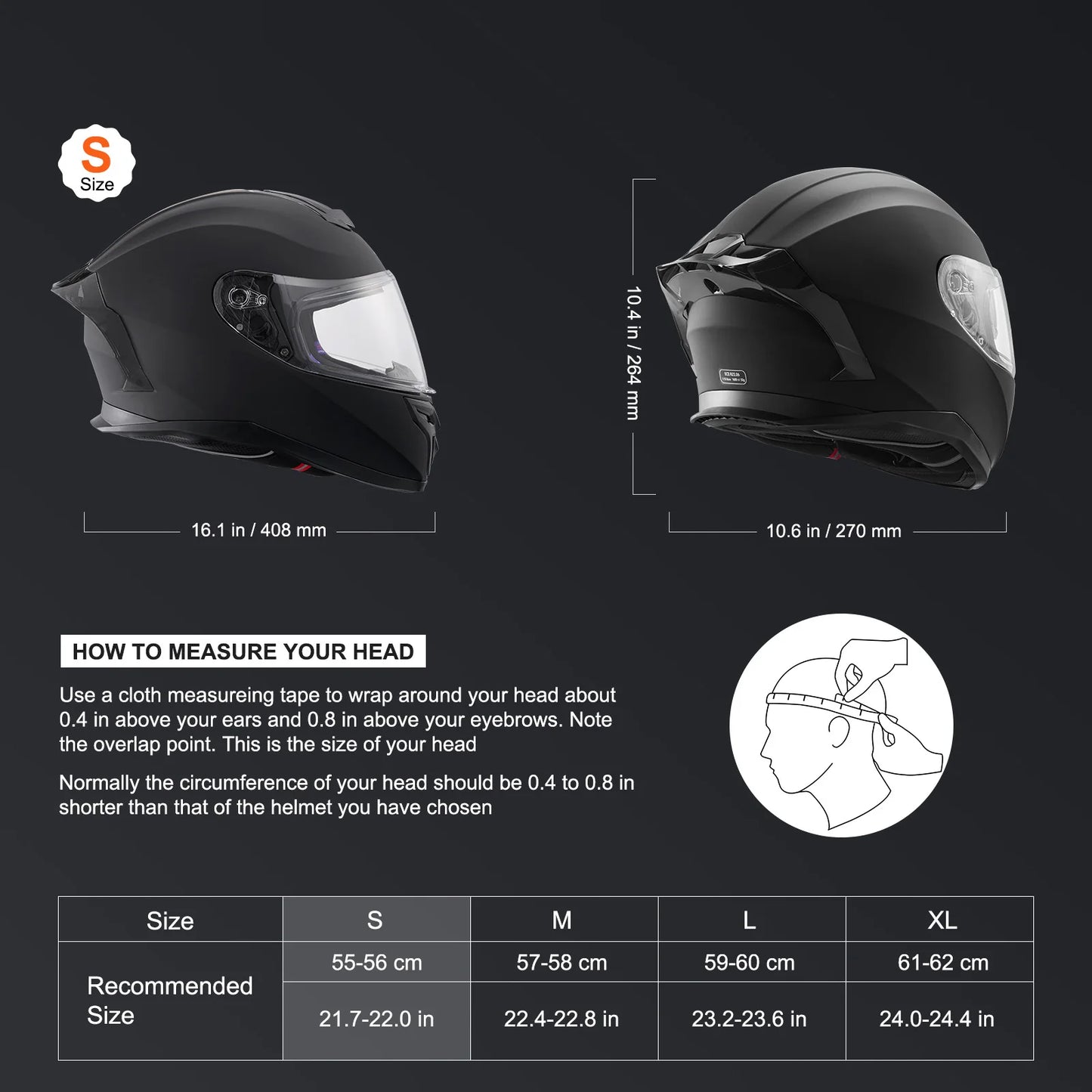 SucceBuy Motorcycle Helmet Full Face Smart Street ABS&High Density Helmet with Bluetooth Slot&Interchangeable Lens Fit for Adult