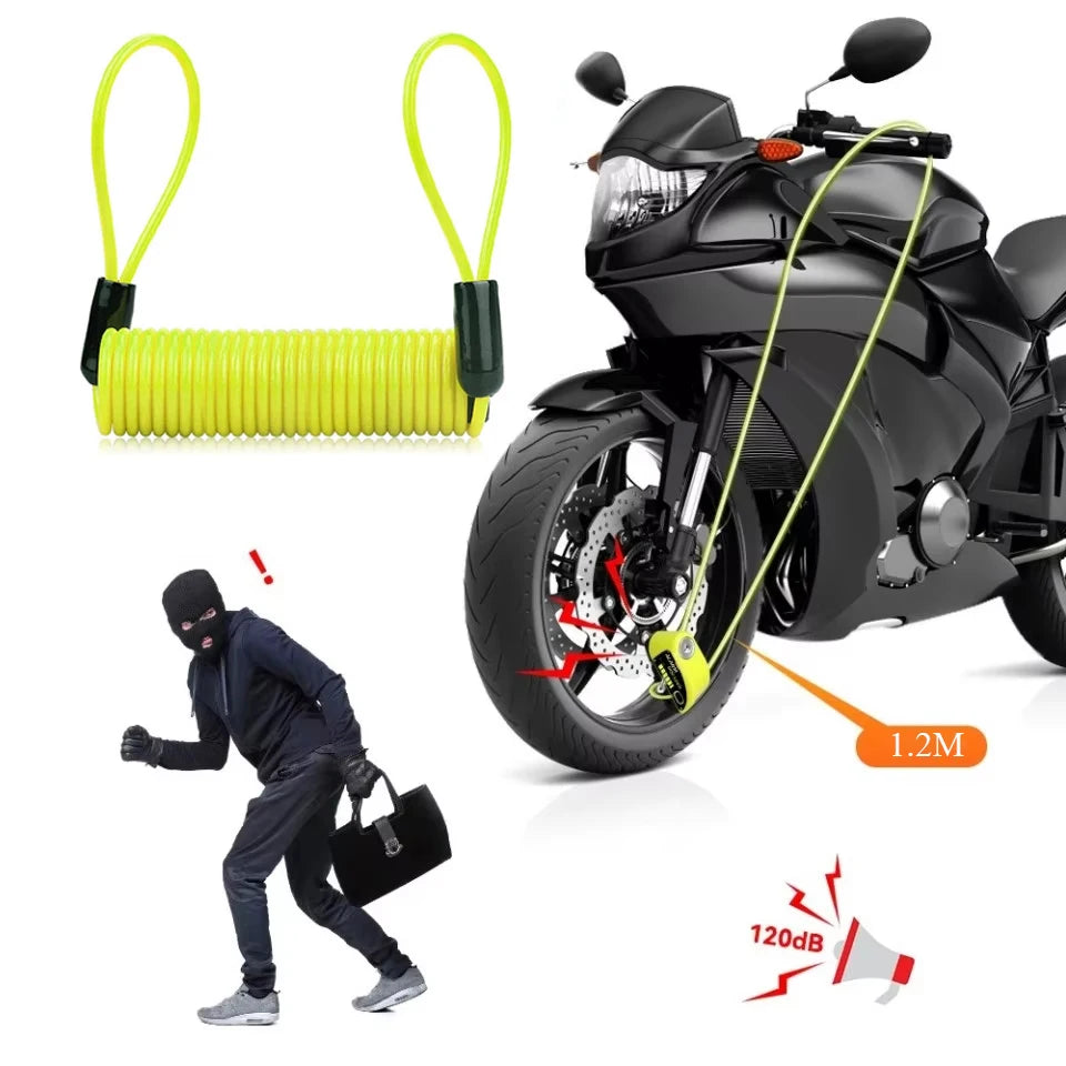 1.2M Yellow Disc Lock Reminder Cable Lock Anti-Theft Rope Alarm Disc Lock Spring Cable Security Reminder for Motorcycle