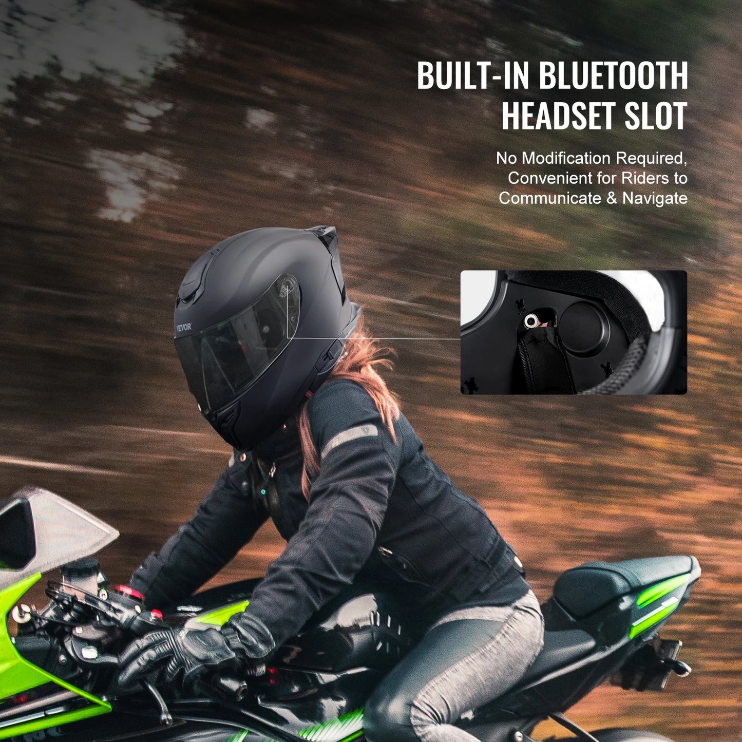 SucceBuy Motorcycle Helmet Full Face Smart Street ABS&High Density Helmet with Bluetooth Slot&Interchangeable Lens Fit for Adult