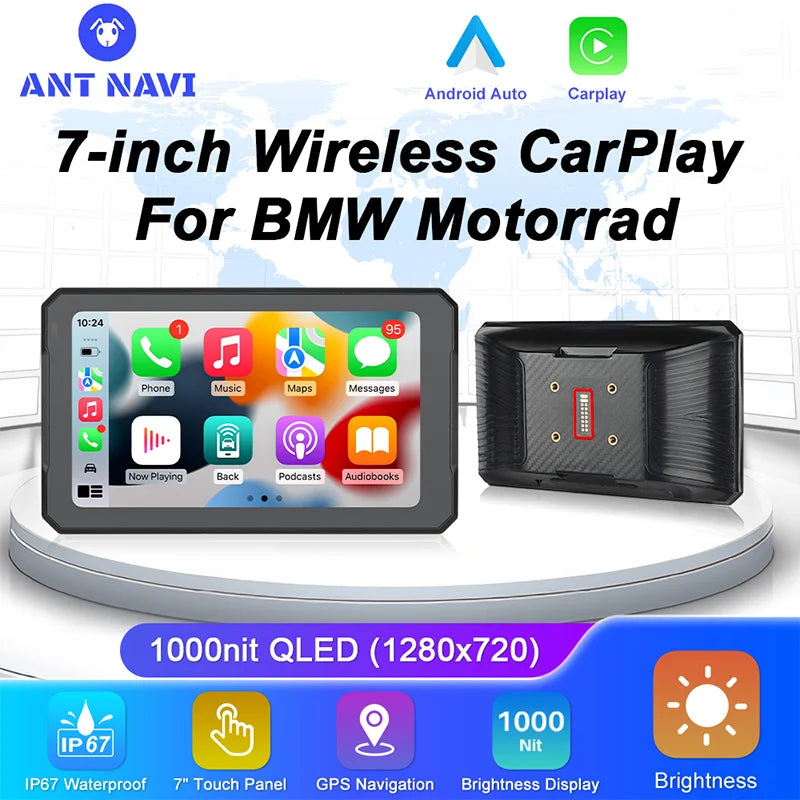 For BMW 7 Inch Portable Gps Navigation Motorcycle Navigator Wireless CarPlay Android Auto With Bluetooth Ipx7 Waterproof HD IPS