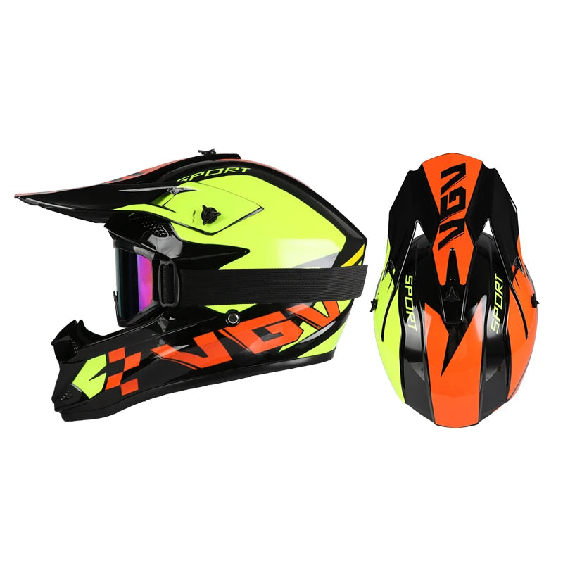 Casco da moto fuoristrada, casco integrale da rally e discesa con occhiali, adatto a tutte le stagioni, per uomini, donne e bambini.