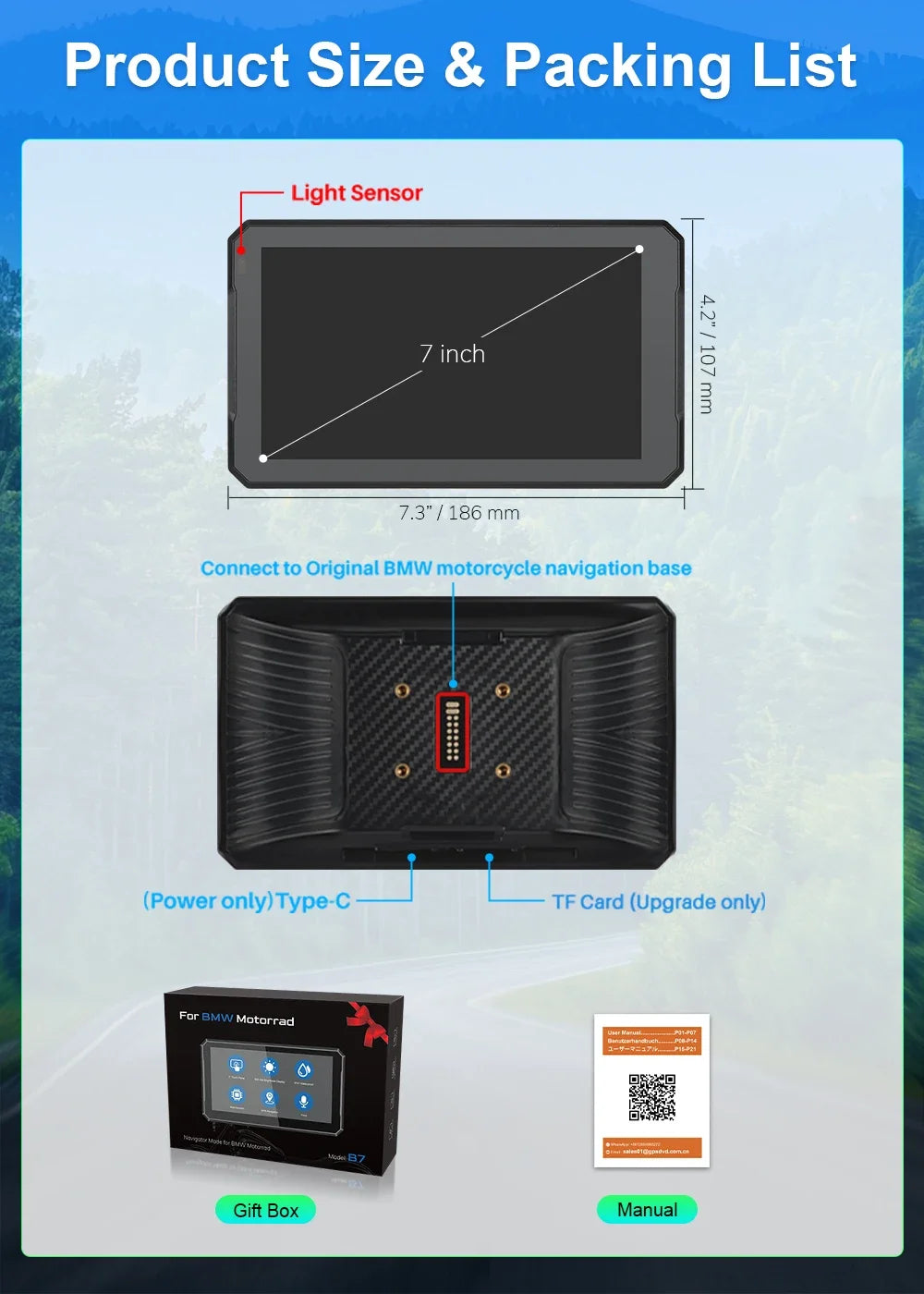 For BMW 7 Inch Portable Gps Navigation Motorcycle Navigator Wireless CarPlay Android Auto With Bluetooth Ipx7 Waterproof HD IPS