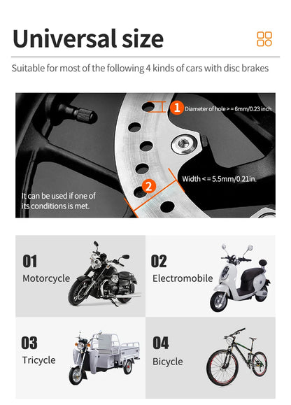 Motorcycle Bicycle Lock Alarm Safety Protection Padlock Disc Aluminum Alloy Anti-Theft Reminder Rope Lock Bag Motorcycle Accesso