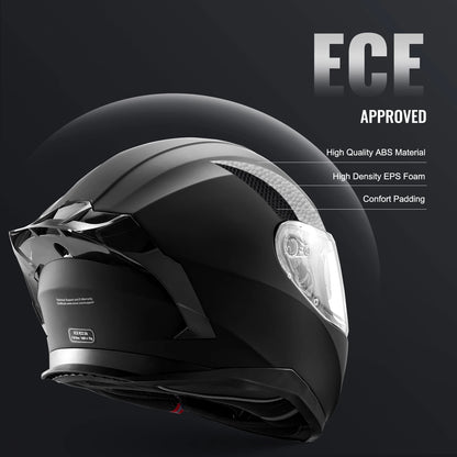 SucceBuy Motorcycle Helmet Full Face Smart Street ABS&High Density Helmet with Bluetooth Slot&Interchangeable Lens Fit for Adult