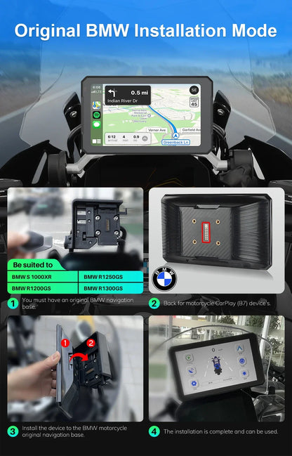 For BMW 7 Inch Portable Gps Navigation Motorcycle Navigator Wireless CarPlay Android Auto With Bluetooth Ipx7 Waterproof HD IPS