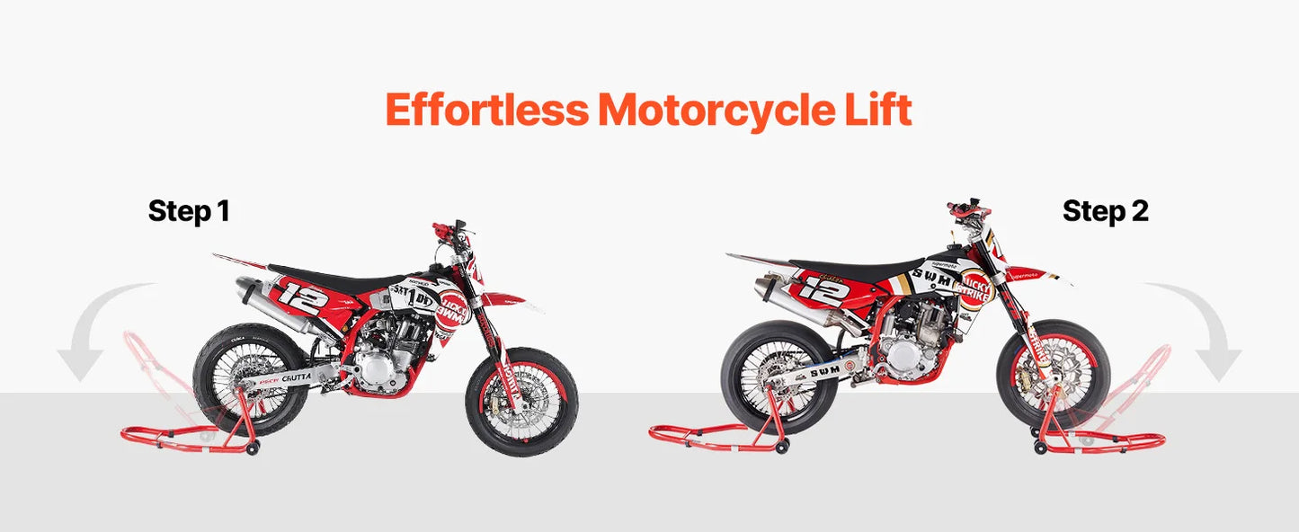Cavalletto per motocicletta da 850 libbre, sollevatore combinato anteriore e posteriore, cavalletto per doppia forcella anteriore, forcella posteriore U+L, bobina per forcellone oscillante