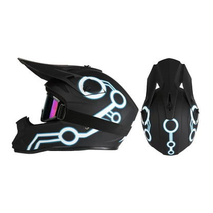 Casco da moto fuoristrada, casco integrale da rally e discesa con occhiali, adatto a tutte le stagioni, per uomini, donne e bambini.