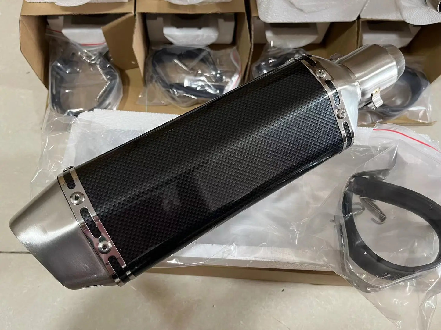 CHmotor Carbon Fiber Motorcycle Exhaust Muffler Pipe 250cc 350cc 600cc Escape Moto Tube For Nmax Tmax530 Msx125 GSR600