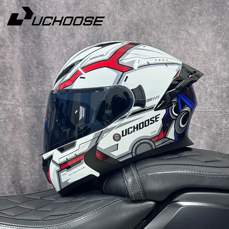 DOT Uchoose Approved Helmets Crash Motorbike Protective Gear Men Women Flip Up Helmet Motorcycle Visor Double Sun
