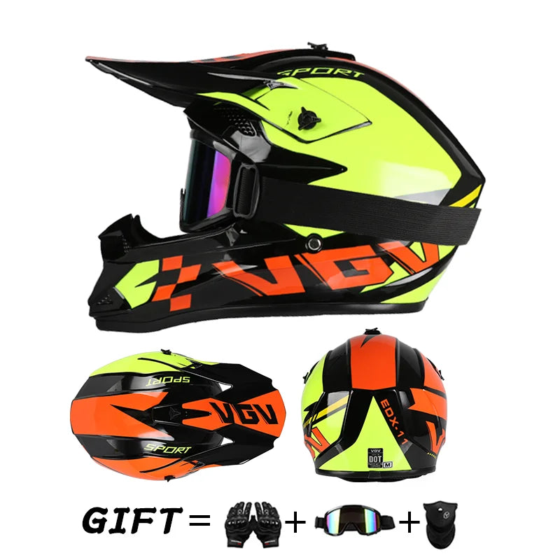 Casco da moto fuoristrada, casco integrale da rally e discesa con occhiali, adatto a tutte le stagioni, per uomini, donne e bambini.