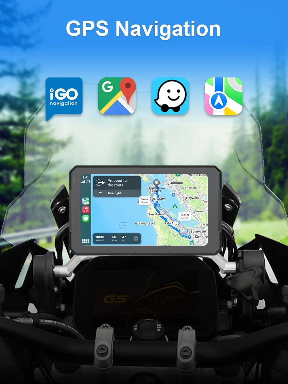 For BMW 7 Inch Portable Gps Navigation Motorcycle Navigator Wireless CarPlay Android Auto With Bluetooth Ipx7 Waterproof HD IPS