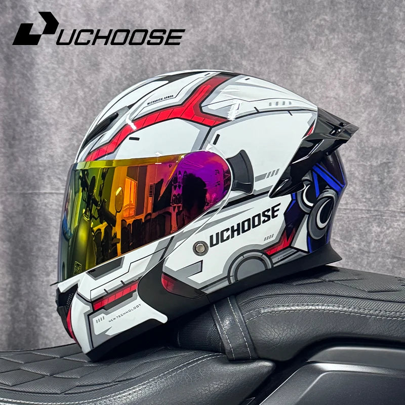 DOT Uchoose Approved Helmets Crash Motorbike Protective Gear Men Women Flip Up Helmet Motorcycle Visor Double Sun