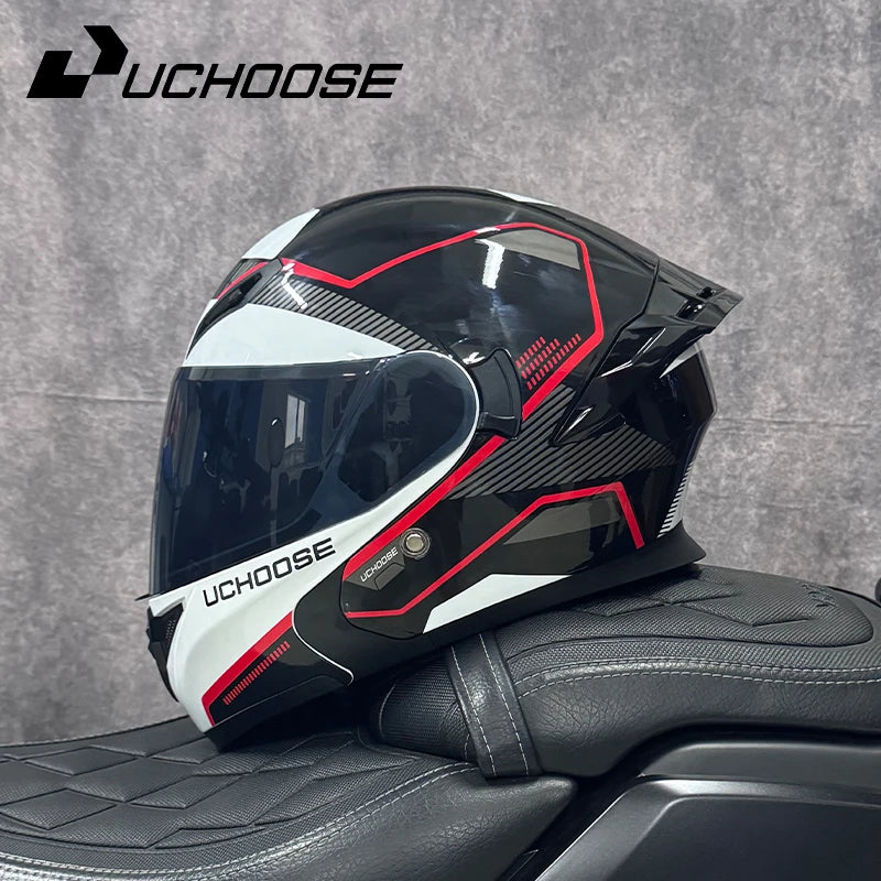 DOT Uchoose Approved Helmets Crash Motorbike Protective Gear Men Women Flip Up Helmet Motorcycle Visor Double Sun