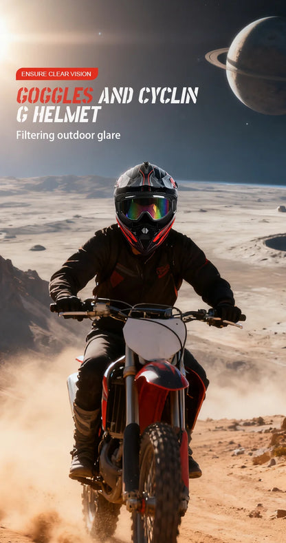 Casco da moto fuoristrada, casco integrale da rally e discesa con occhiali, adatto a tutte le stagioni, per uomini, donne e bambini.