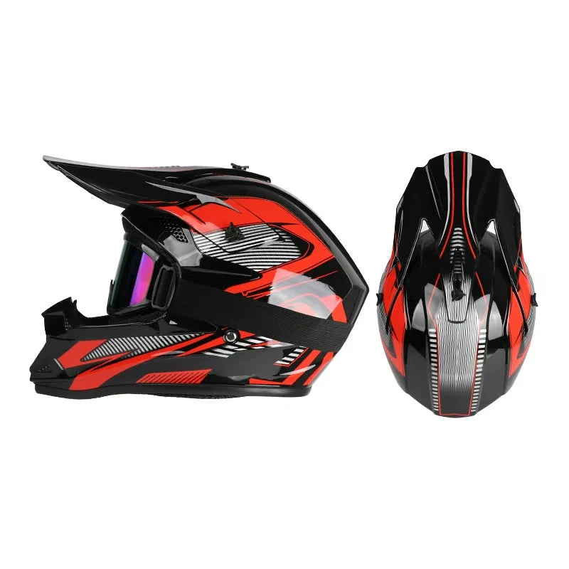 Casco da moto fuoristrada, casco integrale da rally e discesa con occhiali, adatto a tutte le stagioni, per uomini, donne e bambini.