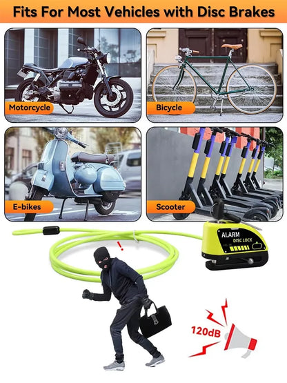 1.2M Yellow Disc Lock Reminder Cable Lock Anti-Theft Rope Alarm Disc Lock Spring Cable Security Reminder for Motorcycle