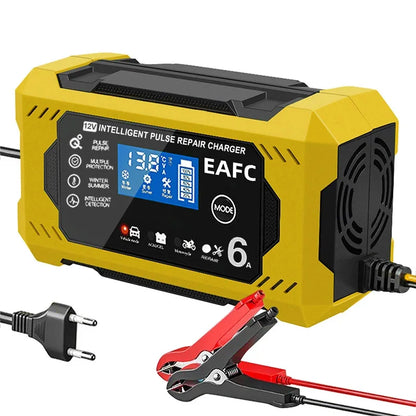 Caricabatterie per auto 6A 12V Dispositivo di ricarica della batteria per auto e moto Batteria al piombo-acido Smart Repair Display LCD