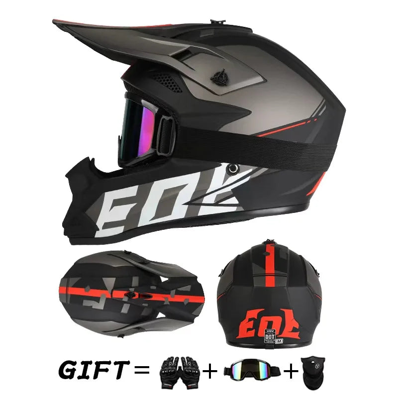Casco da moto fuoristrada, casco integrale da rally e discesa con occhiali, adatto a tutte le stagioni, per uomini, donne e bambini.