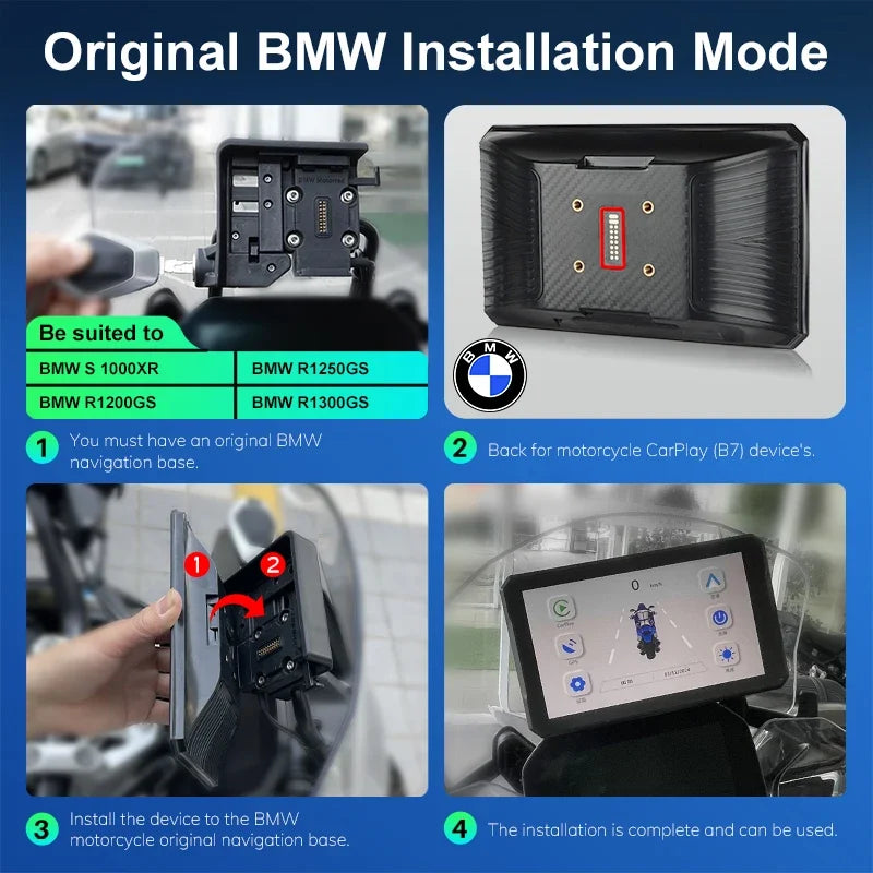 For BMW 7 Inch Portable Gps Navigation Motorcycle Navigator Wireless CarPlay Android Auto With Bluetooth Ipx7 Waterproof HD IPS