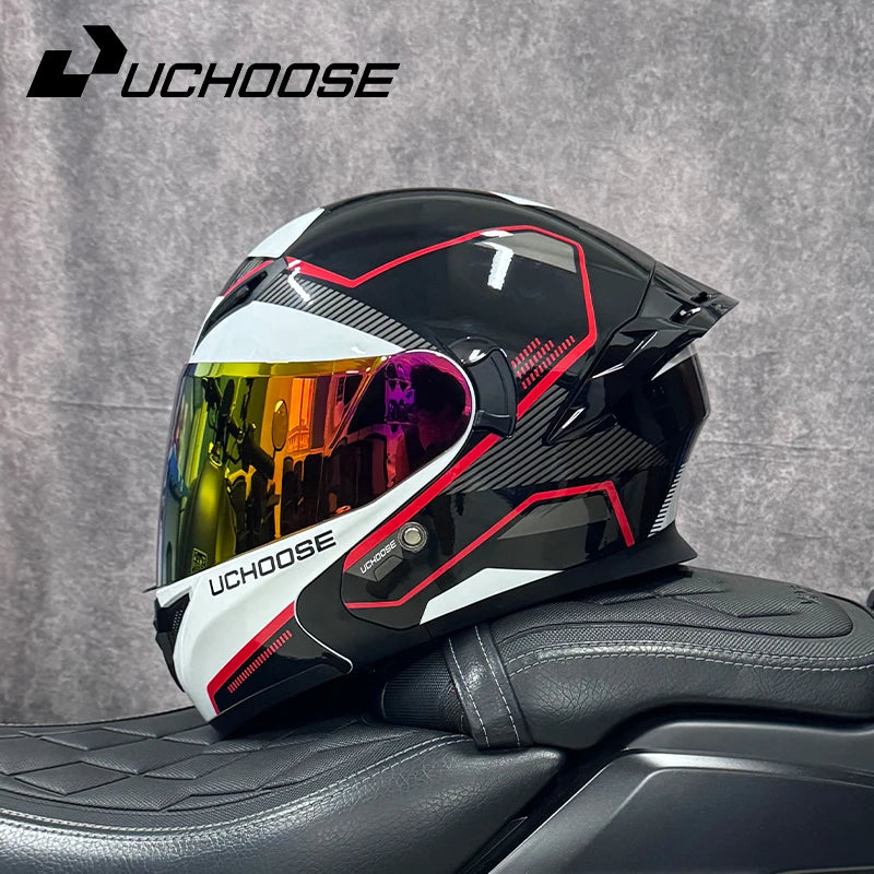 DOT Uchoose Approved Helmets Crash Motorbike Protective Gear Men Women Flip Up Helmet Motorcycle Visor Double Sun