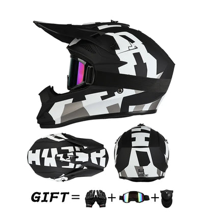 Casco da moto fuoristrada, casco integrale da rally e discesa con occhiali, adatto a tutte le stagioni, per uomini, donne e bambini.